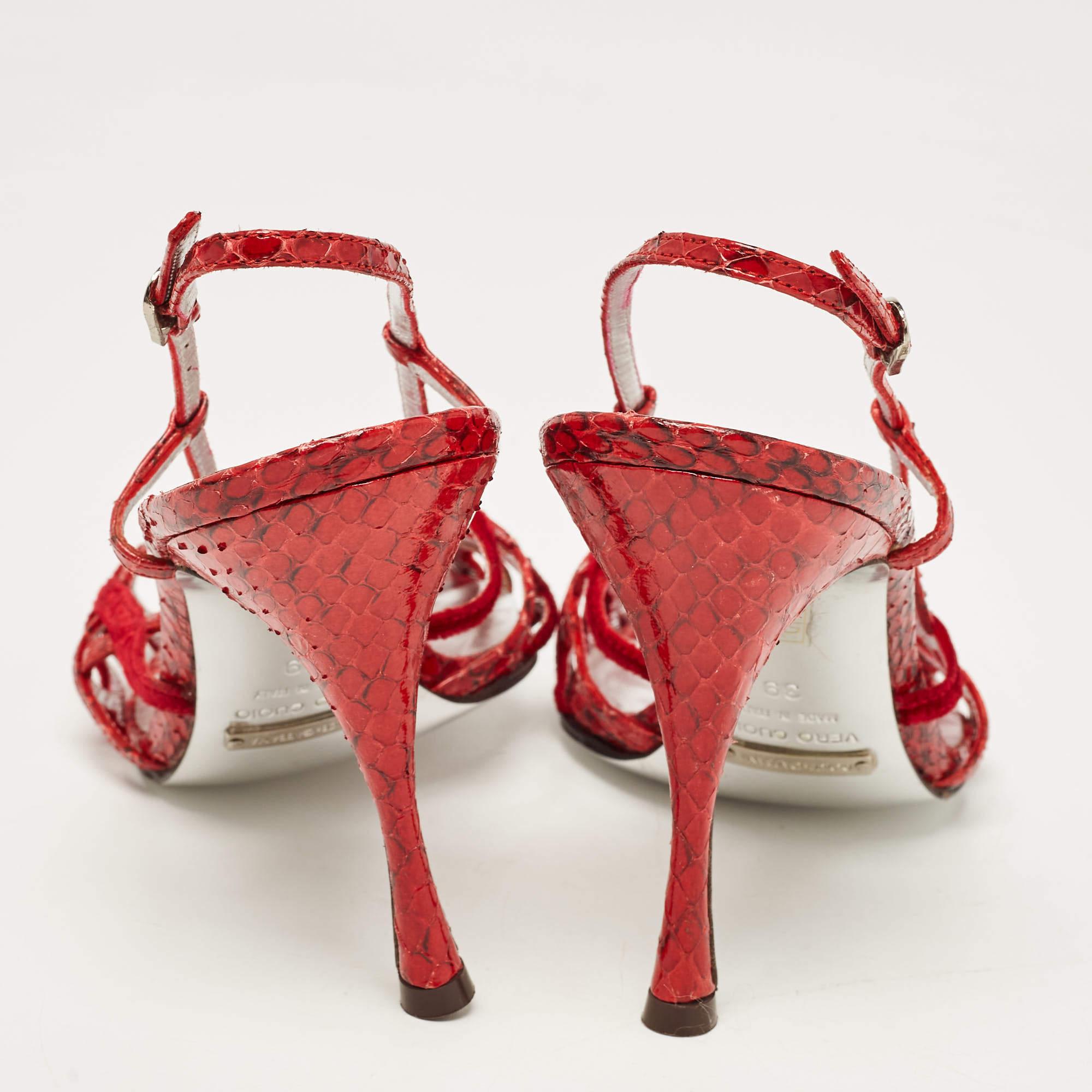 Dolce & Gabbana Red Python Leather Ankle Strap Sandals Size 39 For Sale 3