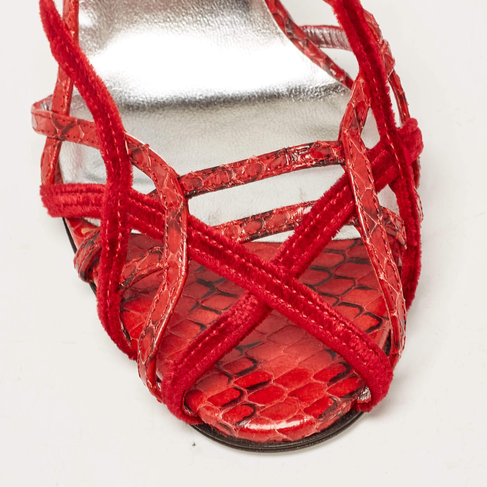 Dolce & Gabbana Red Python Leather Ankle Strap Sandals Size 39 For Sale 4