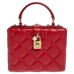 Dolce & Gabbana Red Quilted Leather Box Top Handle Bag