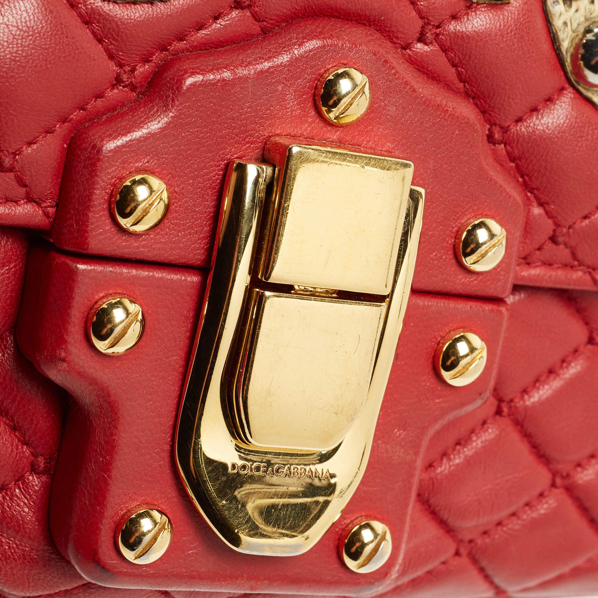 Dolce & Gabbana Red Quilted Leather Lucia Embellished Shoulder Bag 6