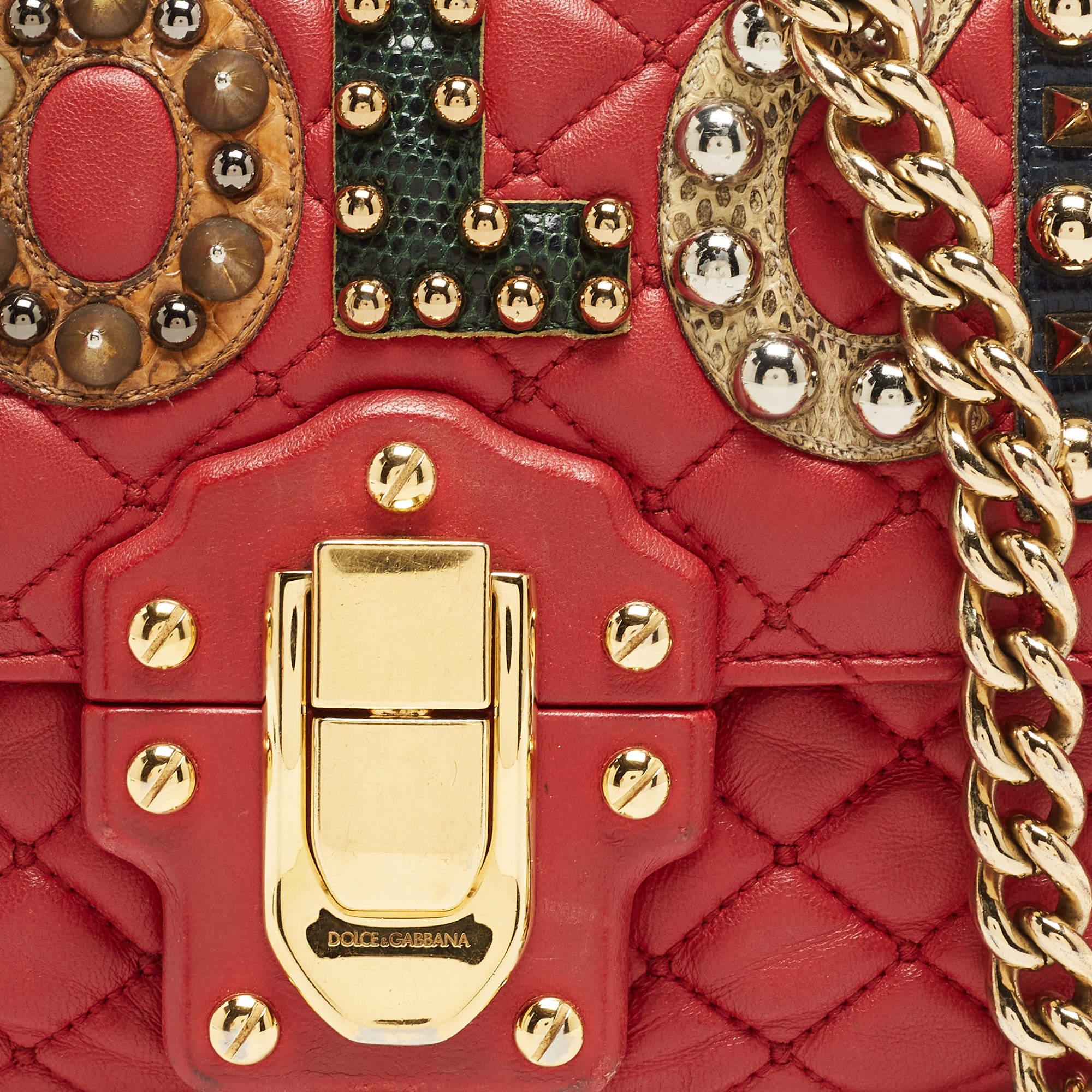 Dolce & Gabbana Red Quilted Leather Lucia Embellished Shoulder Bag 12