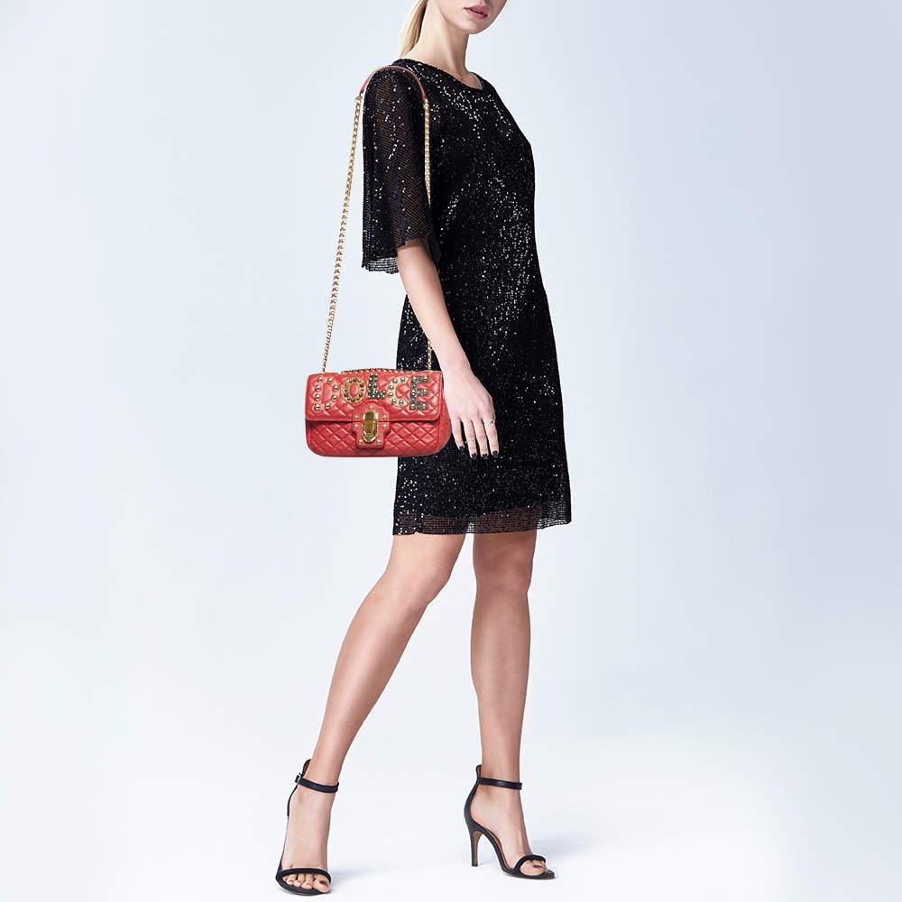 Dolce & Gabbana Red Quilted Leather Lucia Embellished Shoulder Bag 1