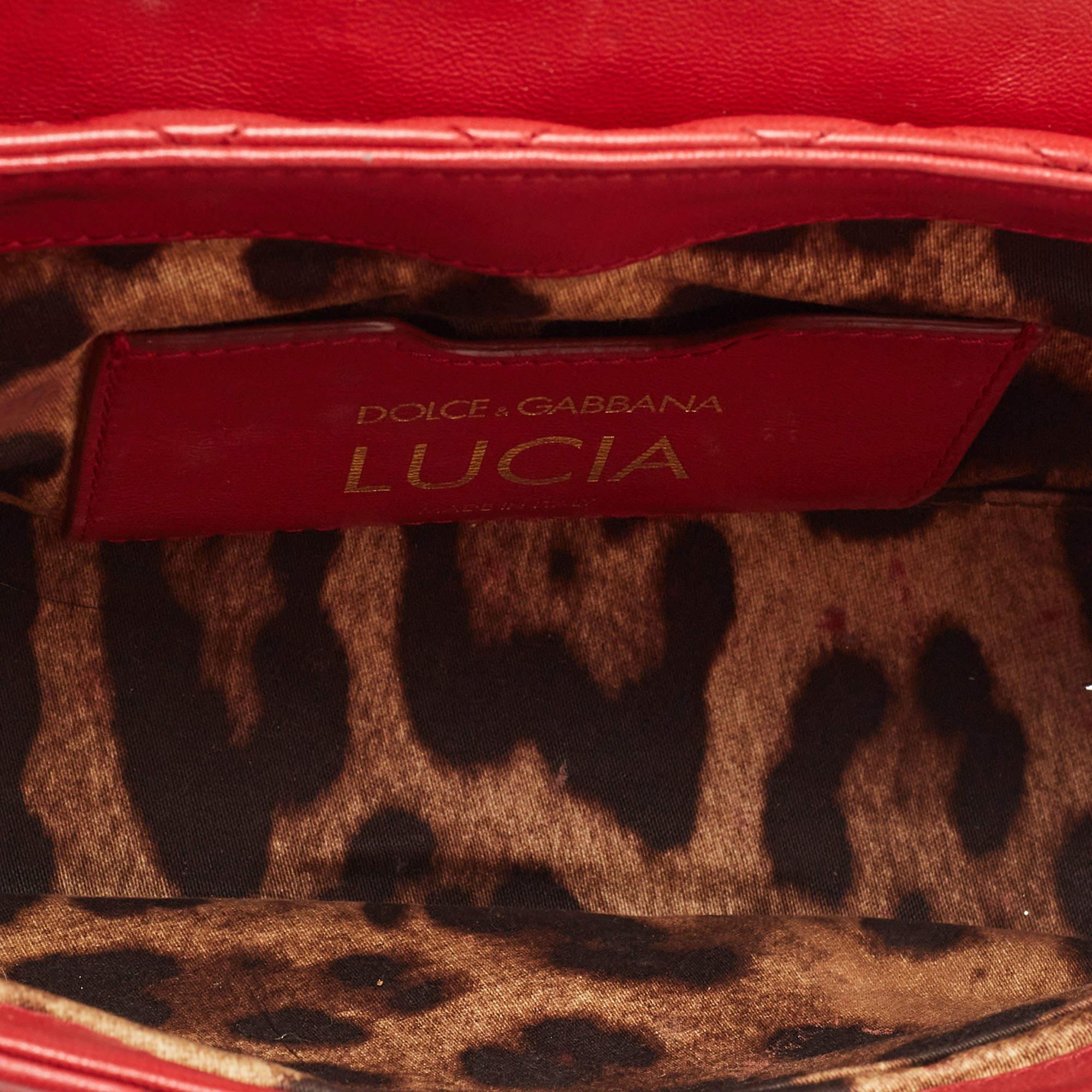 Dolce & Gabbana Red Quilted Leather Lucia Embellished Shoulder Bag 5
