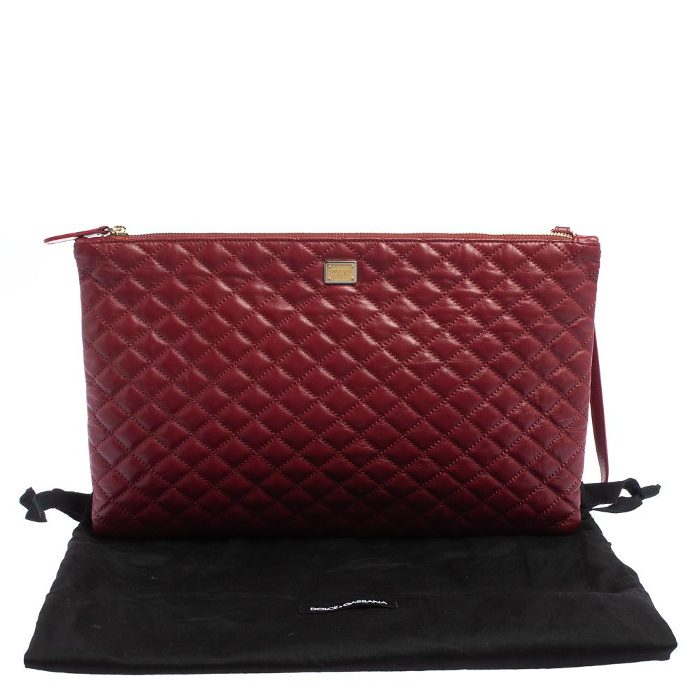 Dolce & Gabbana Red Quilted Leather Pouch 9