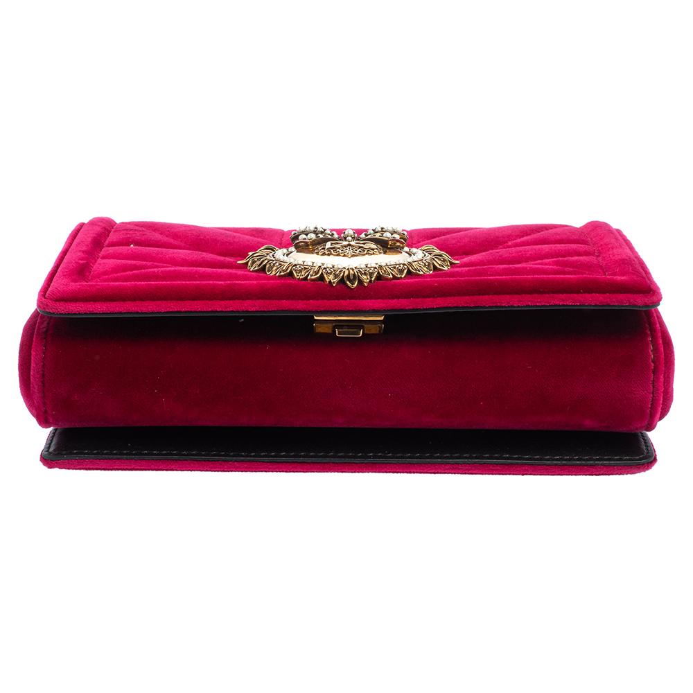 Dolce & Gabbana Red Quilted Velvet Medium Devotion Chain Shoulder Bag 3