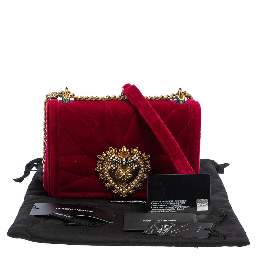 Dolce & Gabbana Red Quilted Velvet Medium Devotion Chain Shoulder Bag 6