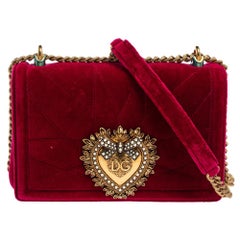 Dolce & Gabbana Red Quilted Velvet Medium Devotion Chain Shoulder Bag