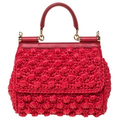 Dolce & Gabbana Red Raffia Crochet Small Miss Sicily Bag