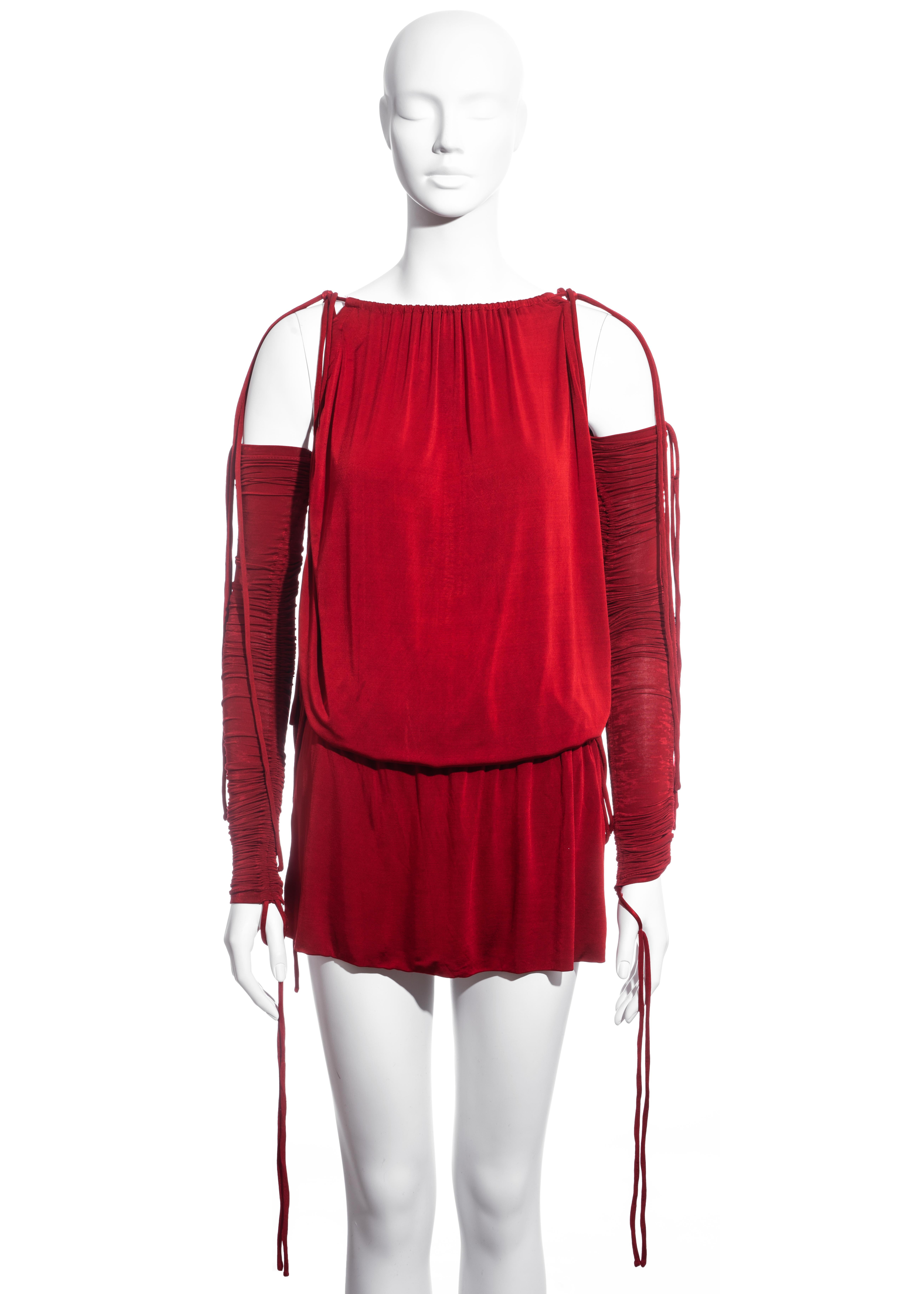 Dolce & Gabbana red rayon drawstring mini dress and sleeves, ss 2003  In Excellent Condition For Sale In London, GB