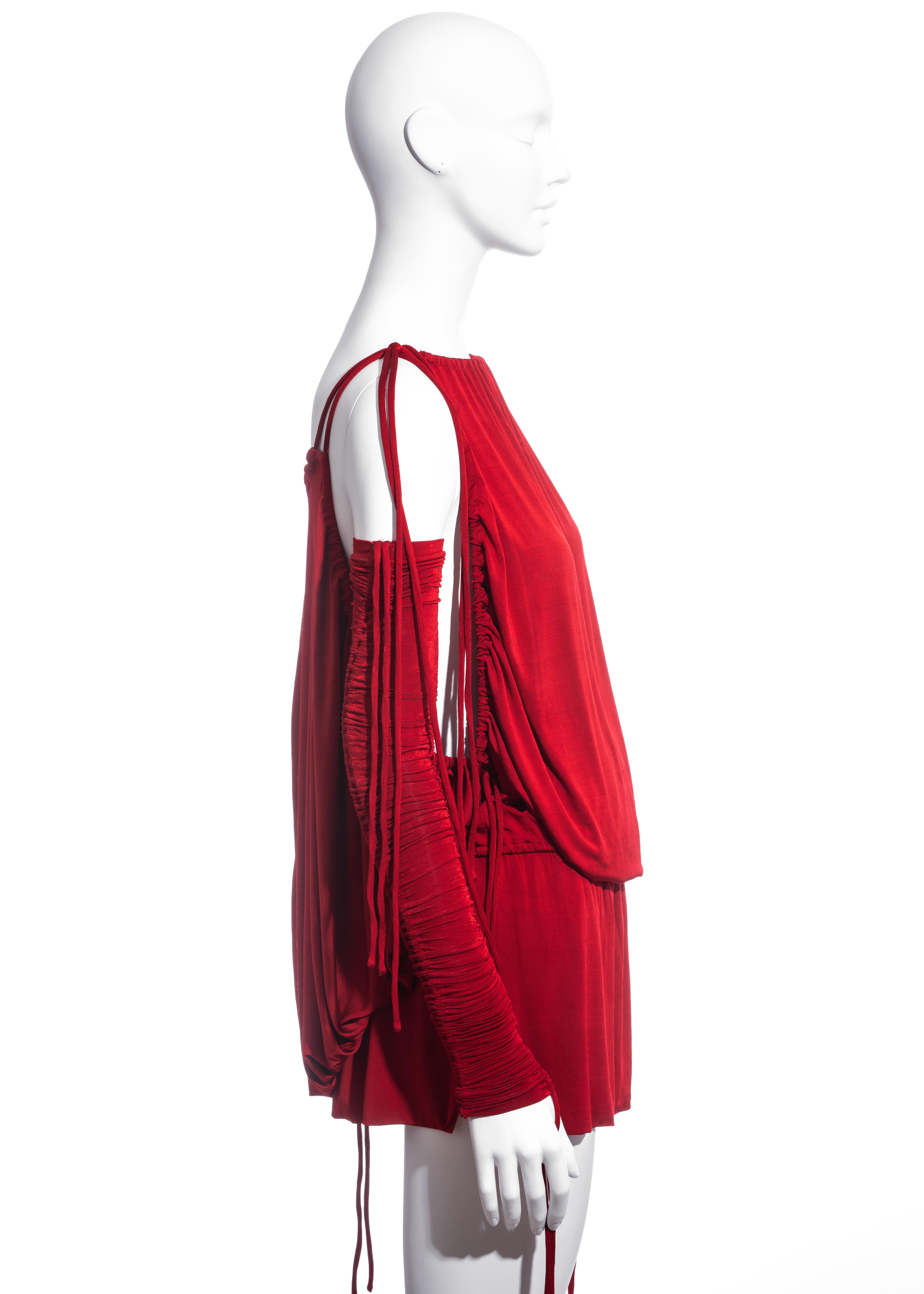 Dolce & Gabbana red rayon drawstring mini dress and sleeves, ss 2003  For Sale 2