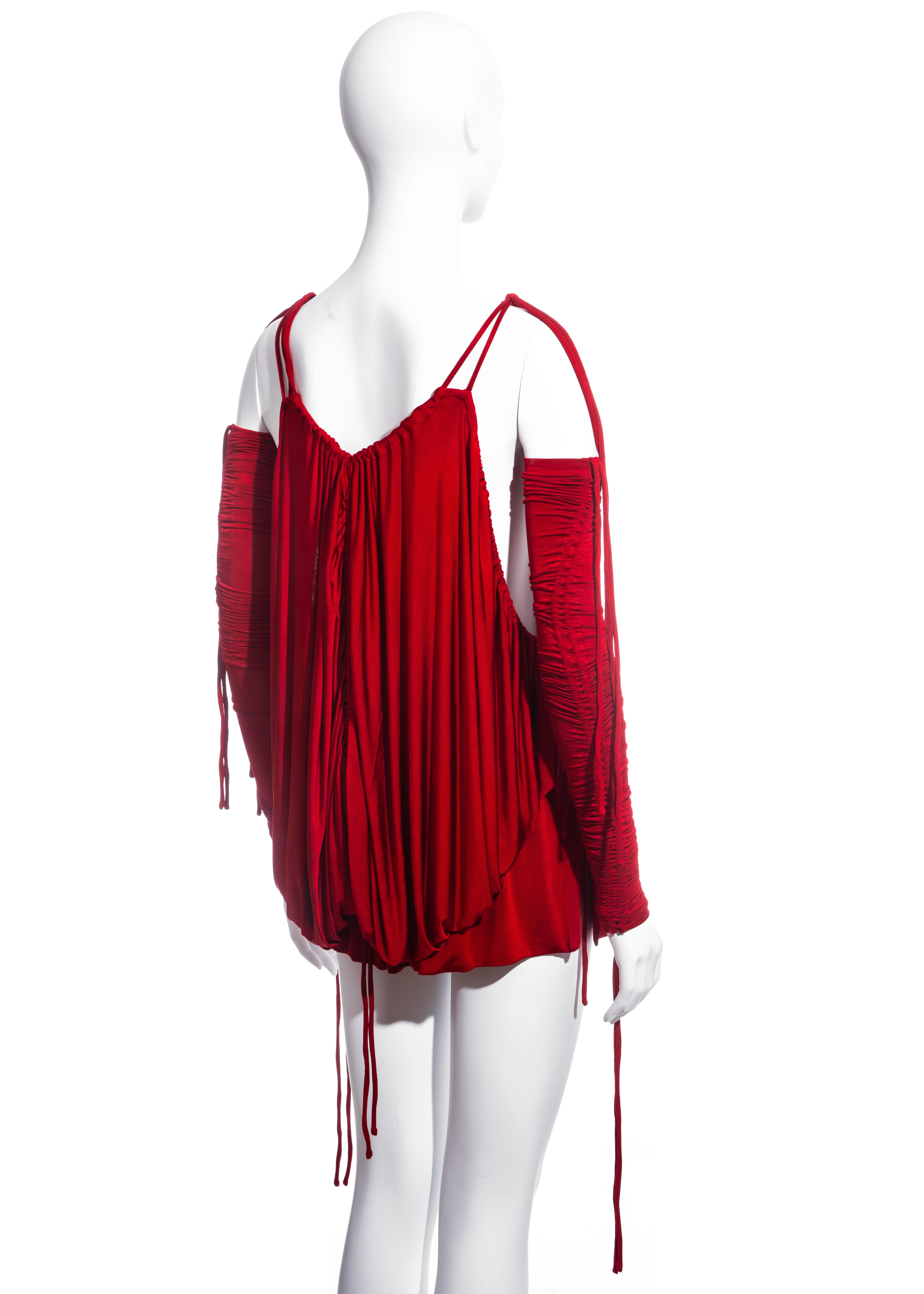 Dolce & Gabbana red rayon drawstring mini dress and sleeves, ss 2003  For Sale 3