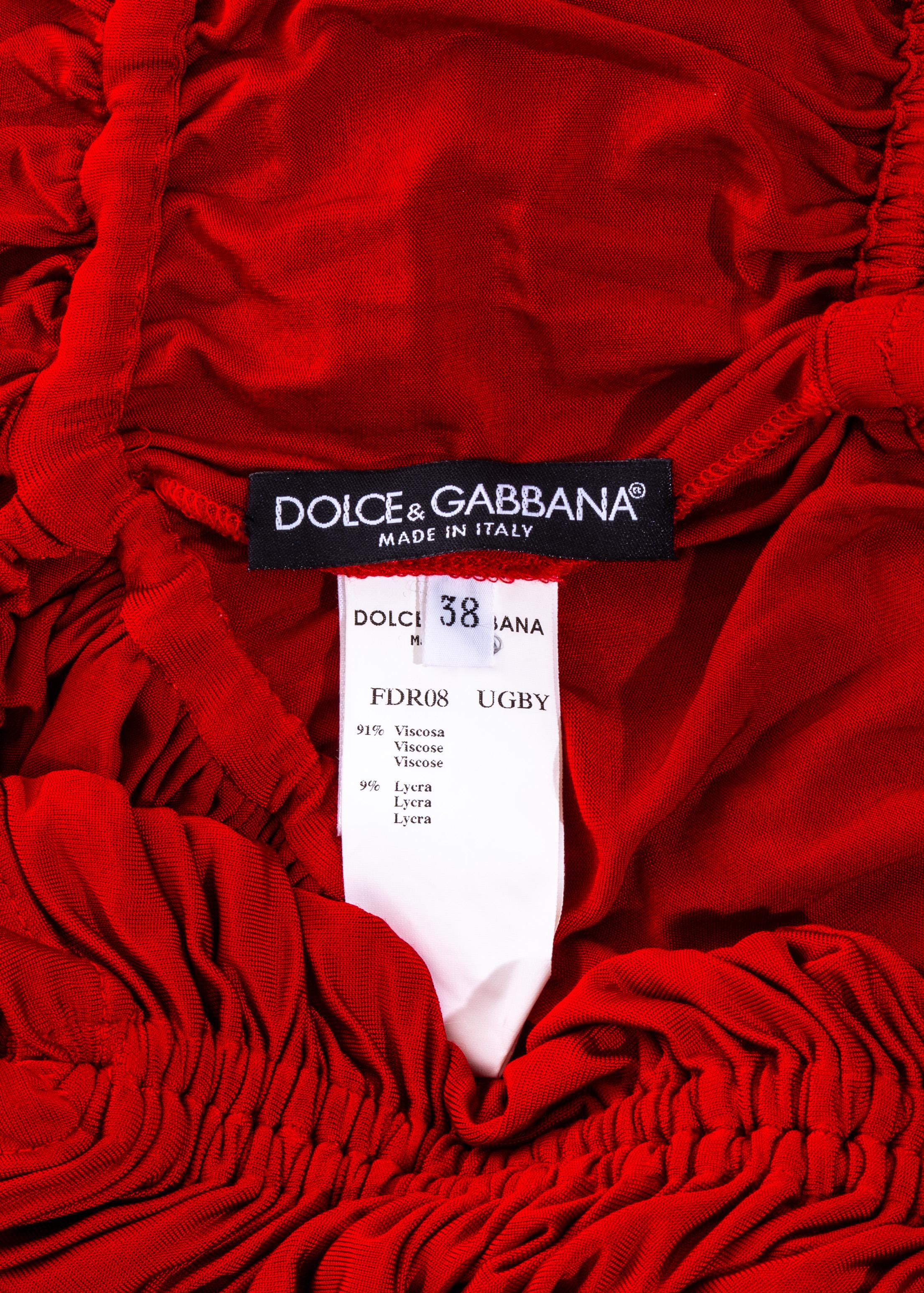 Dolce & Gabbana red rayon drawstring mini dress and sleeves, ss 2003  For Sale 4