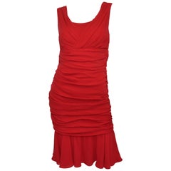 Dolce & Gabbana Red Ruched Silk Dress