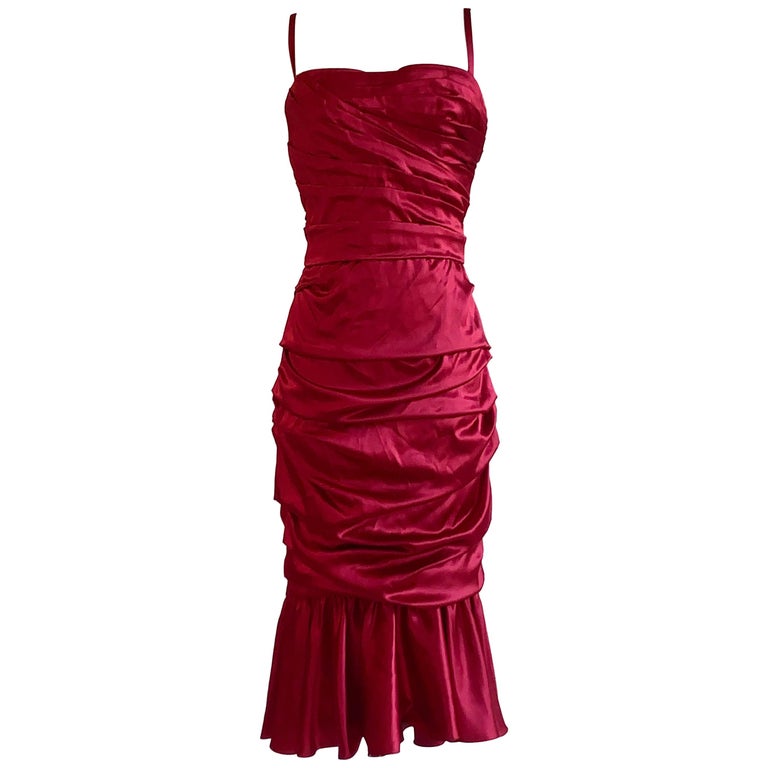 Dolce And Gabbana Red Ruched Silk Satin Cocktail Dress New With Tags For Sale At 1stdibs