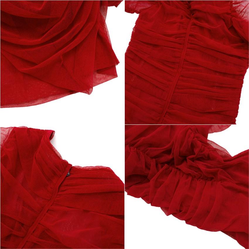 Women's Dolce & Gabbana Red Ruched Stretch-tulle Midi Dress - Us size 8