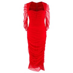 Dolce & Gabbana Red Ruched Stretch-tulle Midi Dress - Us size 8 
