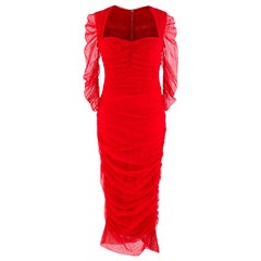 Dolce & Gabbana Rotes gerüschtes Midikleid aus Stretch-Tüll - US Größe 8