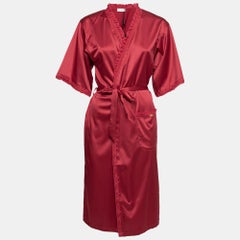 Dolce & Gabbana Red Satin Ruffled Lace Trimmed Belted Robe M
