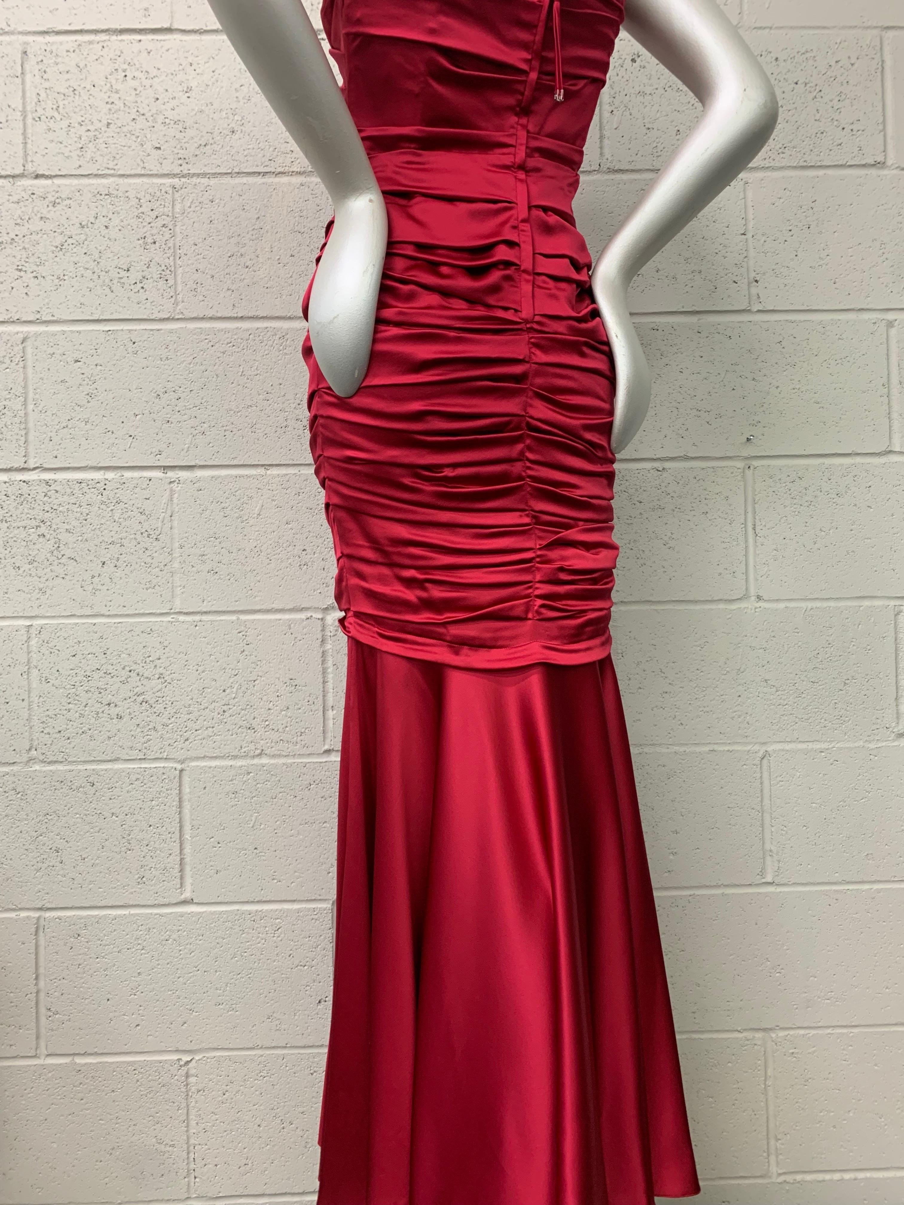 Dolce & Gabbana Red Satin Strapless Corset Gown w Fishtail Hem & Ruched Bodice For Sale 7