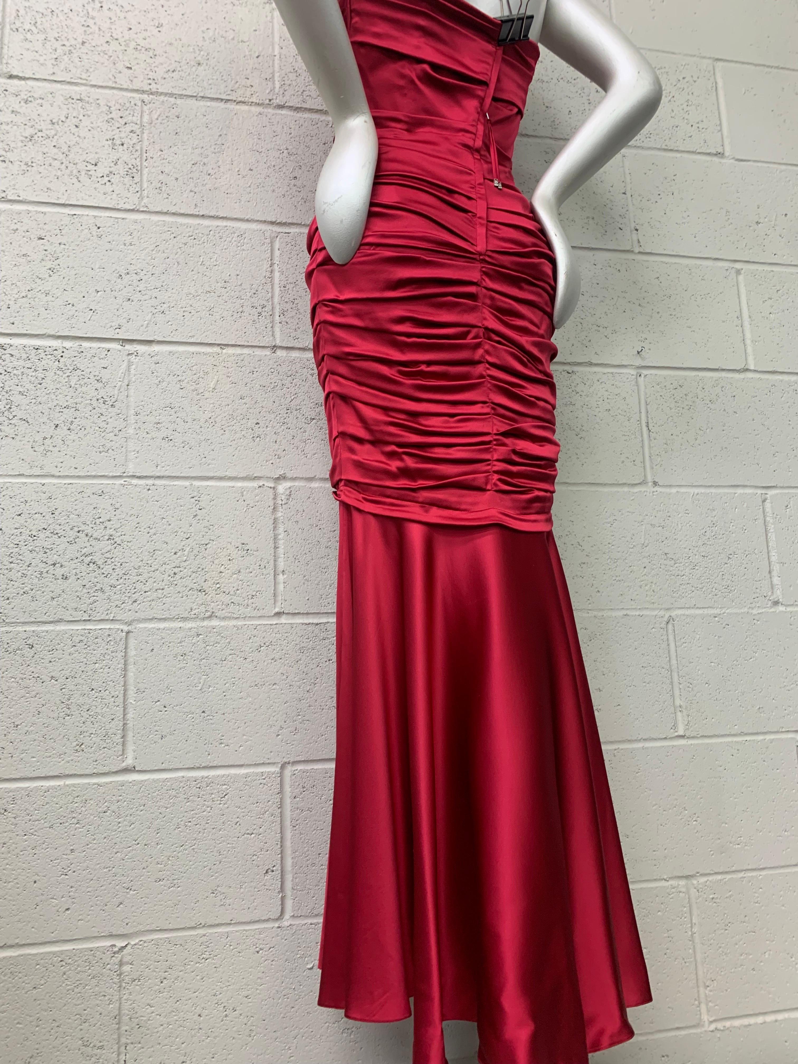 Dolce & Gabbana Red Satin Strapless Corset Gown w Fishtail Hem & Ruched Bodice For Sale 1