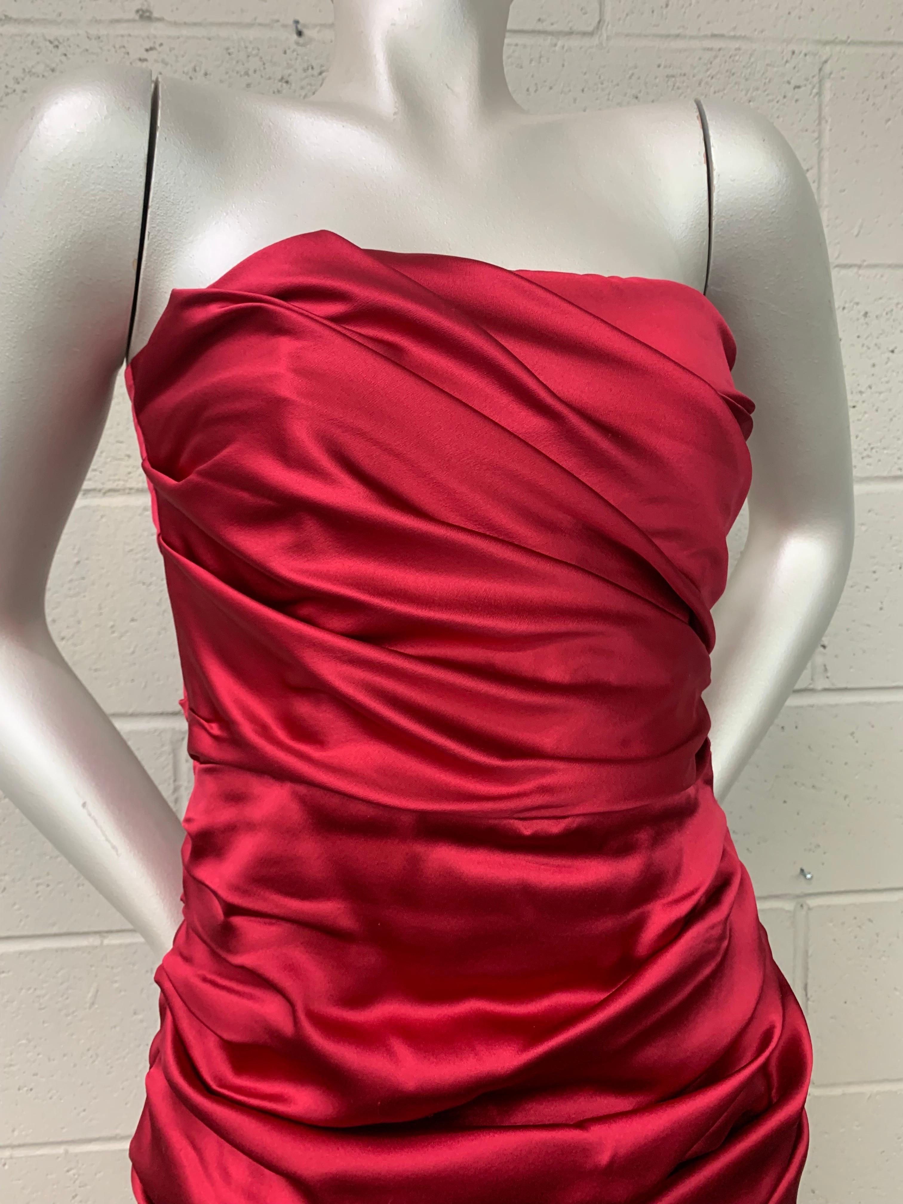 Dolce & Gabbana Red Satin Strapless Corset Gown w Fishtail Hem & Ruched Bodice For Sale 5