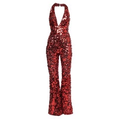 Dolce & Gabbana Red Sequined Halterneck Jumpsuit S