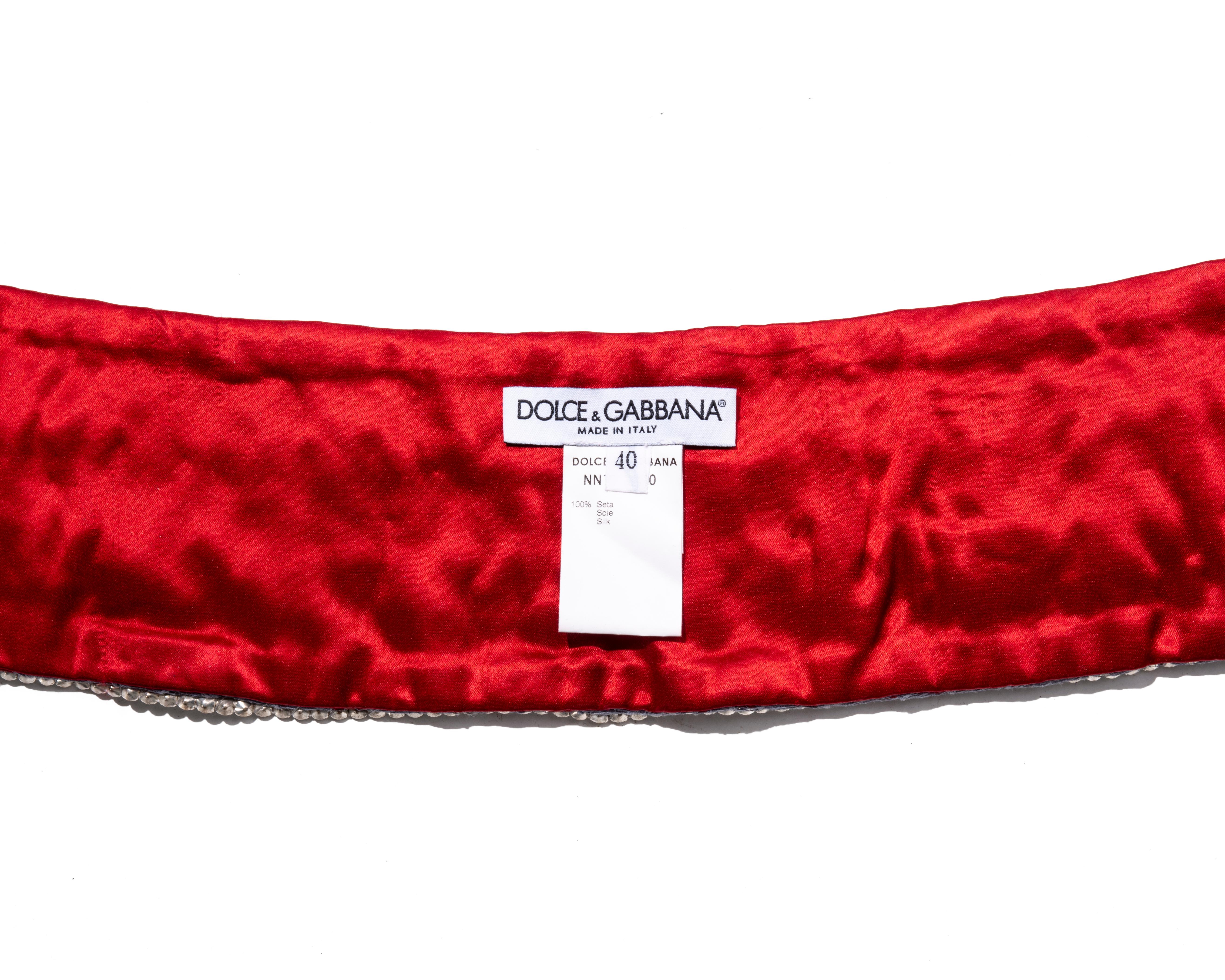 Dolce & Gabbana red silk and lace crystal embellished belt, fw 1999 In Excellent Condition In London, GB