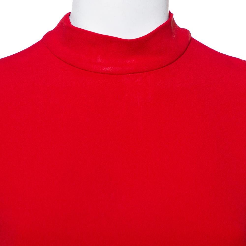 Women's Dolce & Gabbana Red Silk Back Tie Detail High Neck Top L