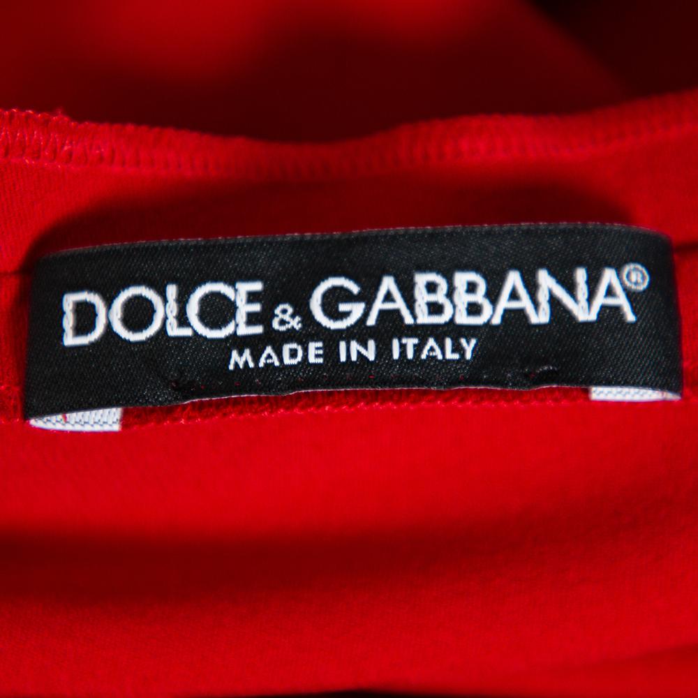 Dolce & Gabbana Red Silk Back Tie Detail High Neck Top L 1