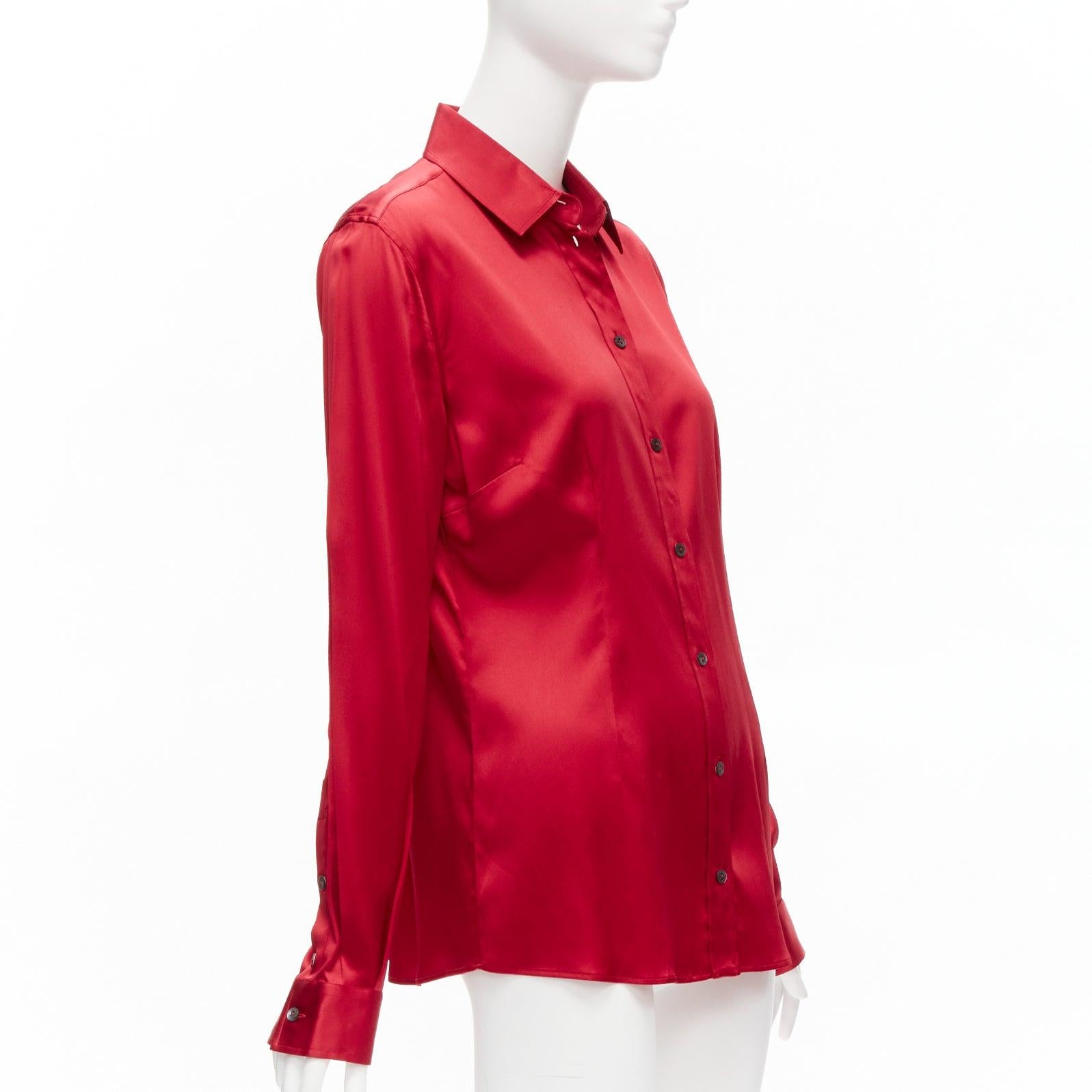 Red DOLCE GABBANA red silk blend darted double button dress shirt IT46 XL For Sale