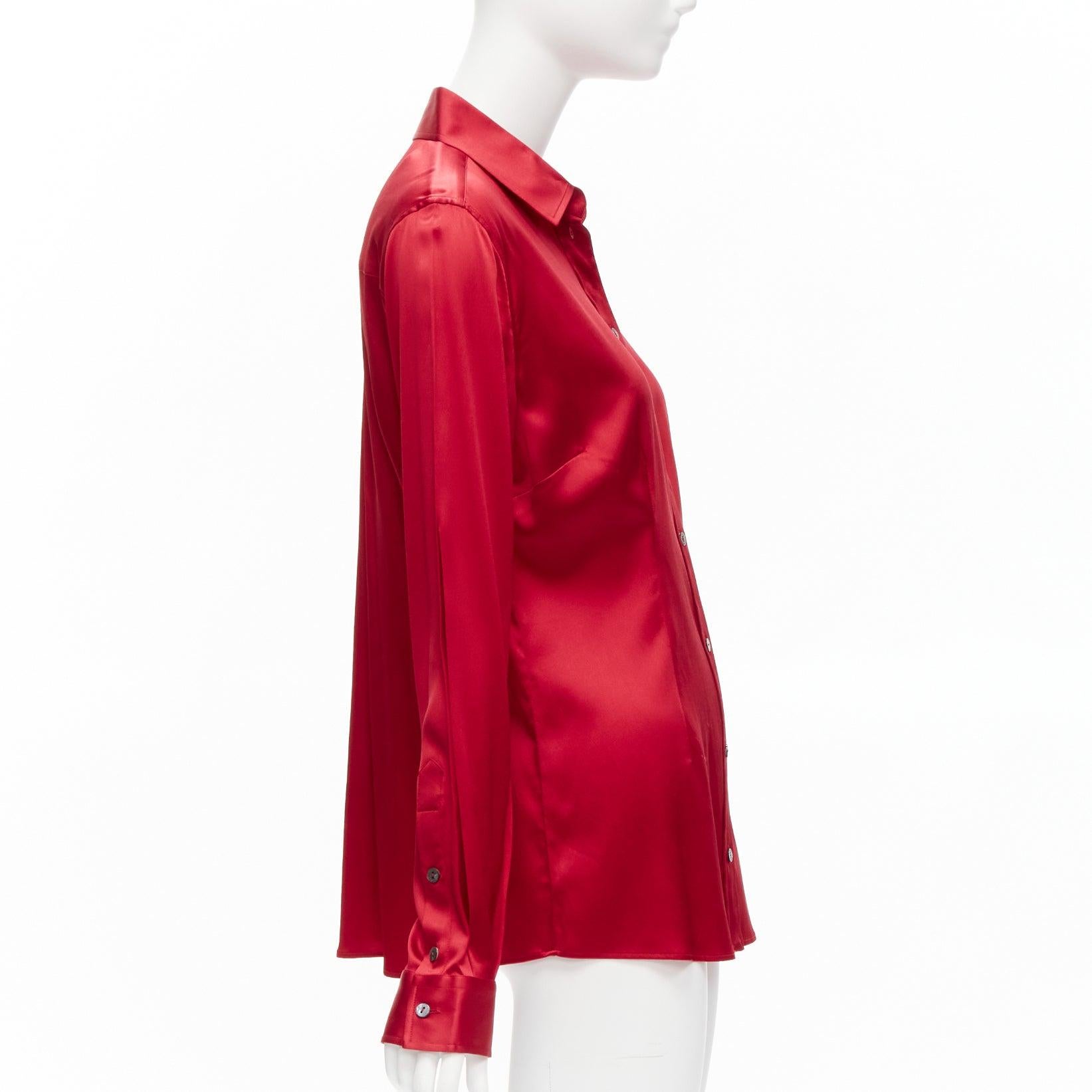 DOLCE GABBANA red silk blend darted double button dress shirt IT46 XL In Good Condition For Sale In Hong Kong, NT