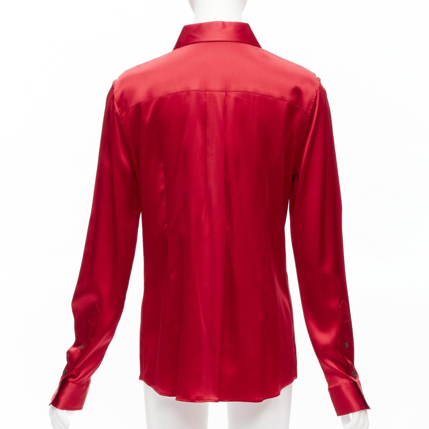 Women's DOLCE GABBANA red silk blend darted double button dress shirt IT46 XL For Sale