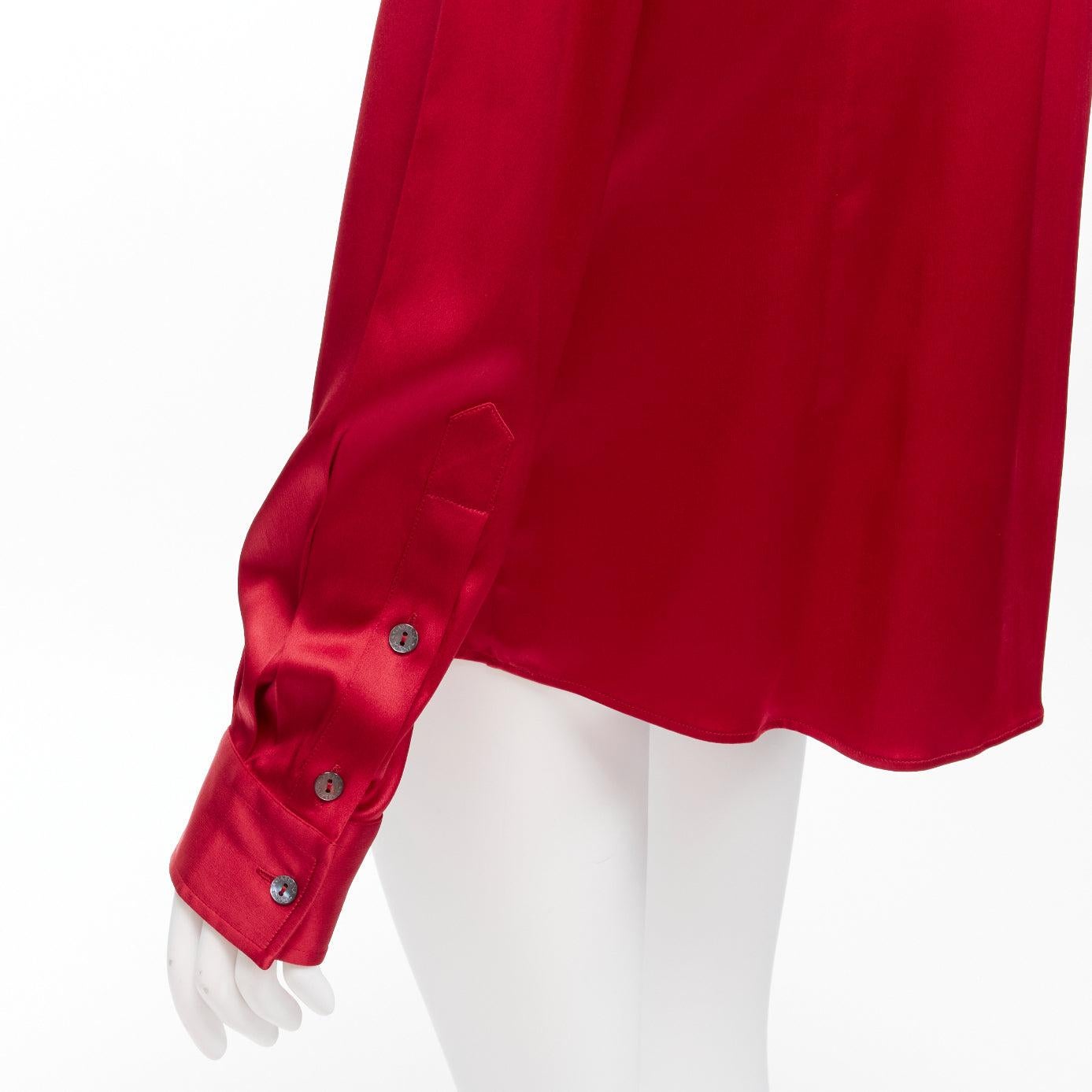 DOLCE GABBANA red silk blend darted double button dress shirt IT46 XL For Sale 2