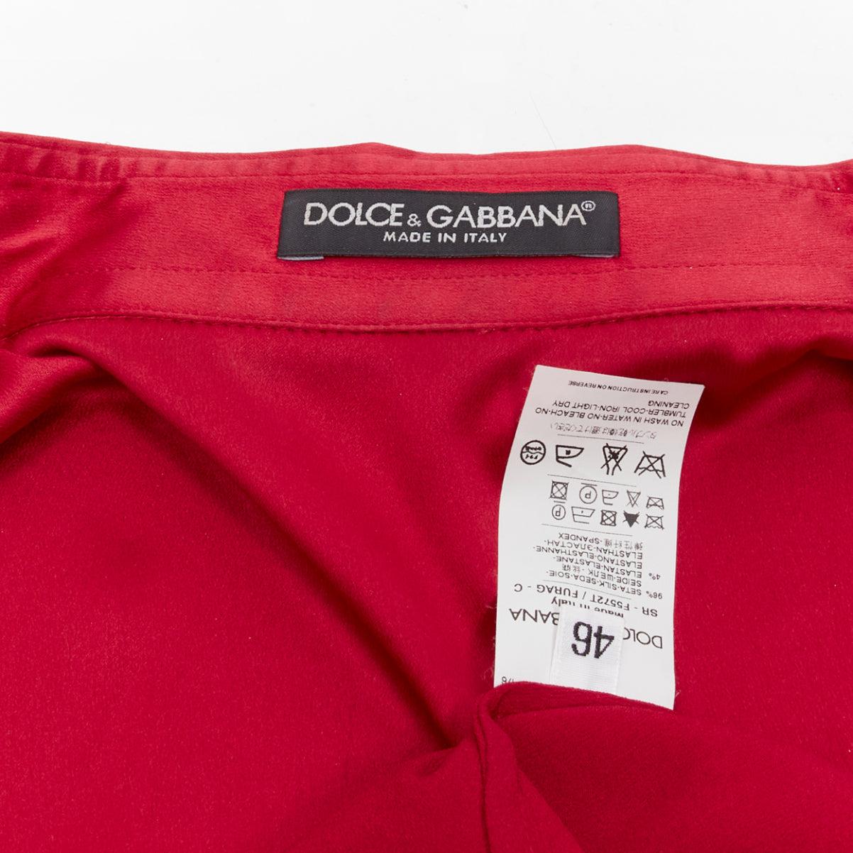 DOLCE GABBANA red silk blend darted double button dress shirt IT46 XL For Sale 3