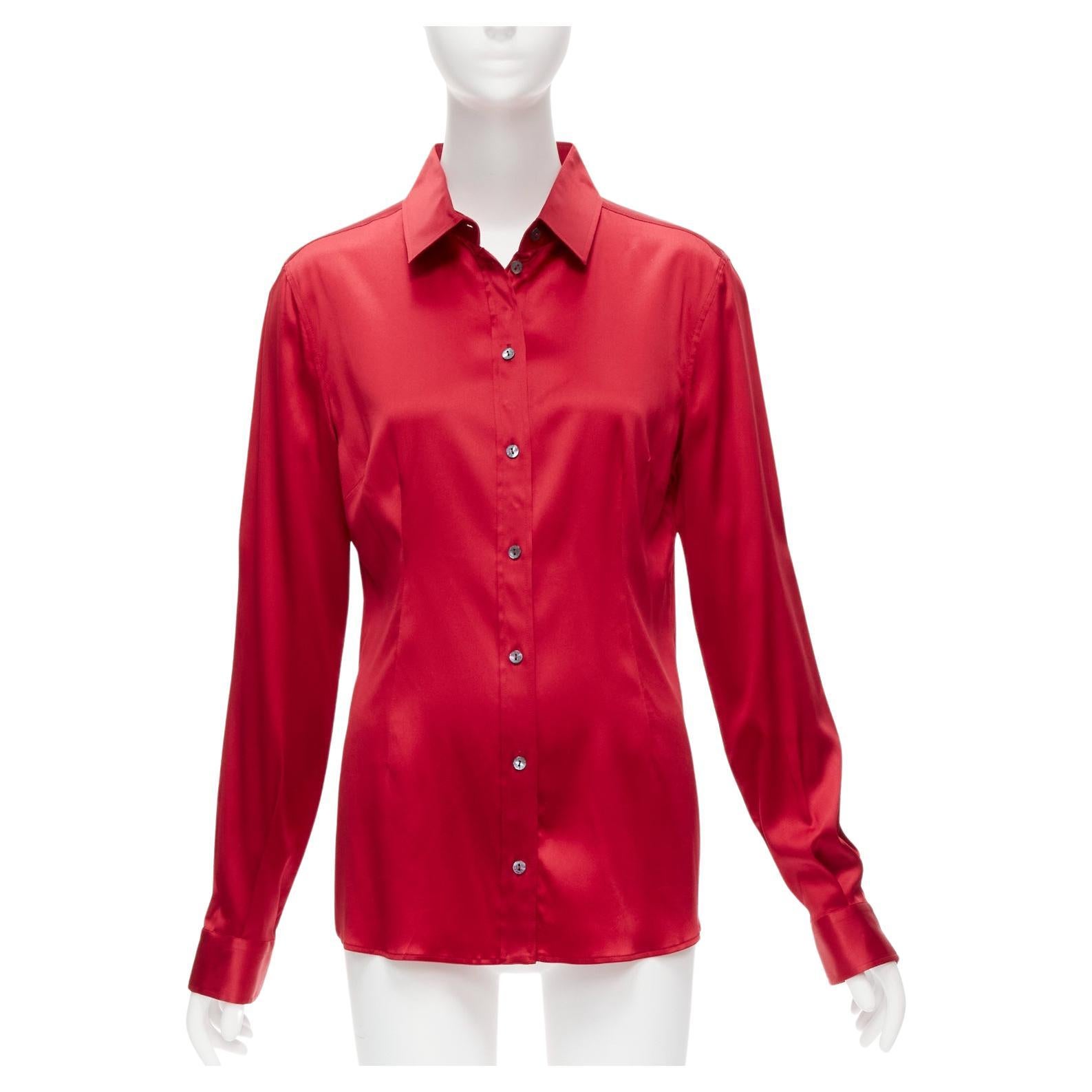 DOLCE GABBANA red silk blend darted double button dress shirt IT46 XL For Sale