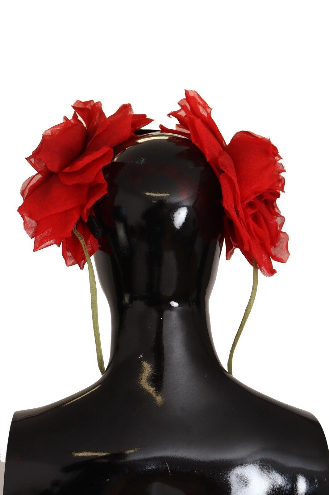 Dolce & Gabbana Red Silk Diadem Tiara Hair Accessory With Roses DG MainLine In New Condition For Sale In WELWYN, GB