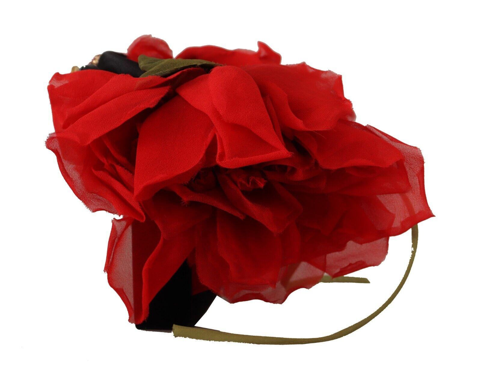 Women's Dolce & Gabbana Red Silk Diadem Tiara Hair Accessory With Roses DG MainLine For Sale