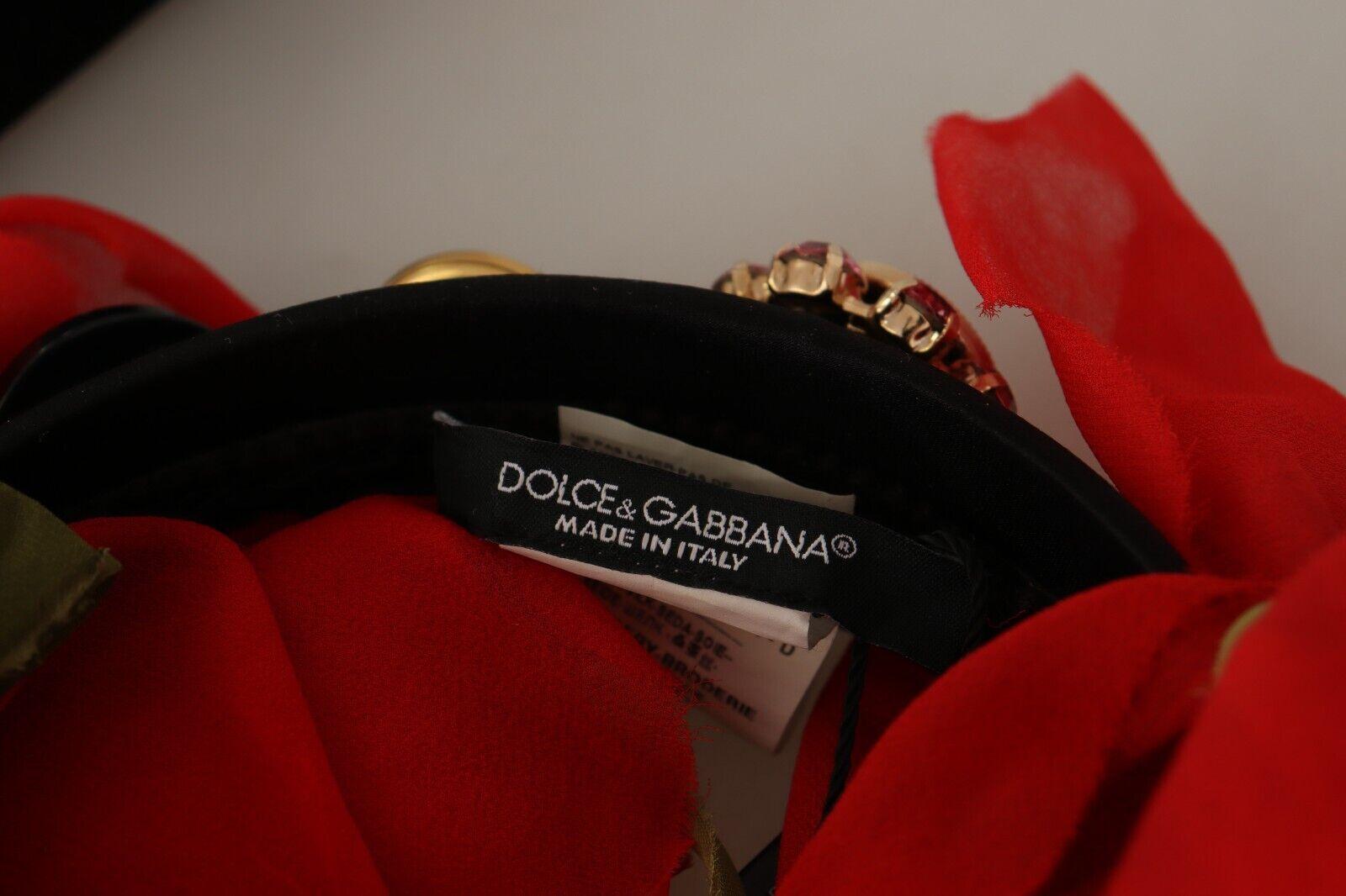 Dolce & Gabbana Red Silk Diadem Tiara Hair Accessory With Roses DG MainLine For Sale 1