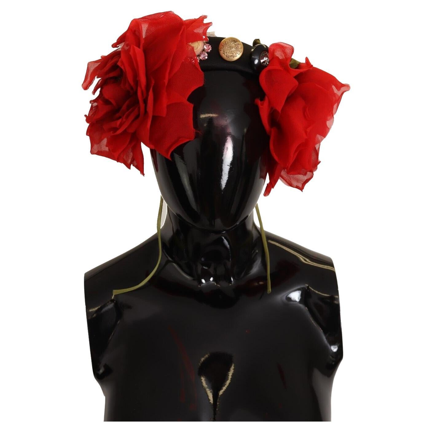 Dolce & Gabbana Red Silk Diadem Tiara Hair Accessory With Roses DG MainLine For Sale