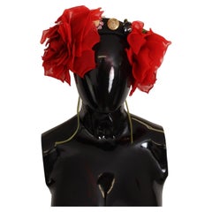 Dolce & Gabbana Red Silk Diadem Tiara Hair Accessory With Roses DG MainLine