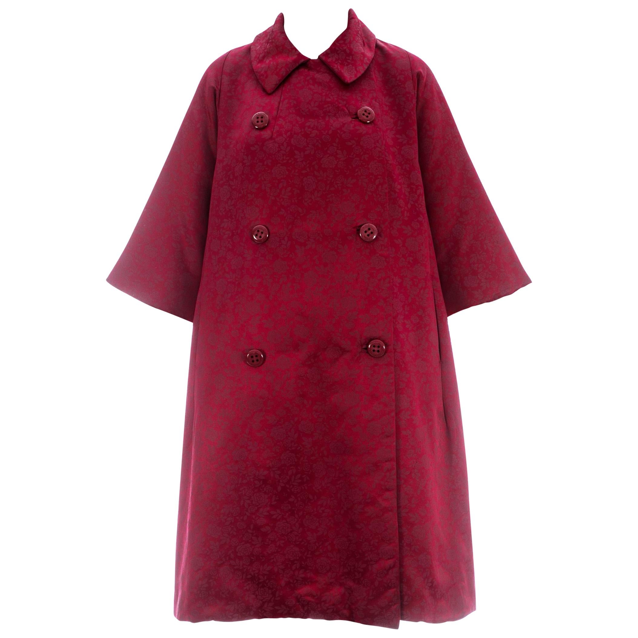 Dolce & Gabbana red silk floral jacquard quilted opera coat, c. 1990s For Sale