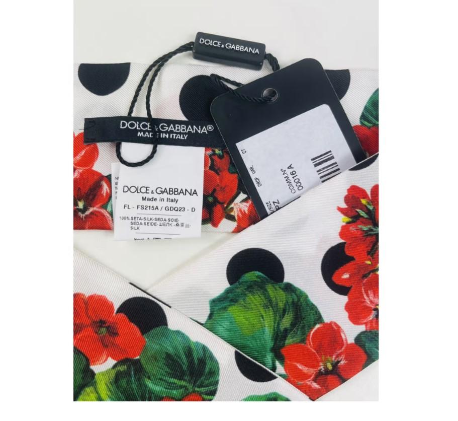 Women's Dolce & Gabbana Red Silk Floral Mini Scarf Headscarf Tie DG Geranium Polkadot For Sale