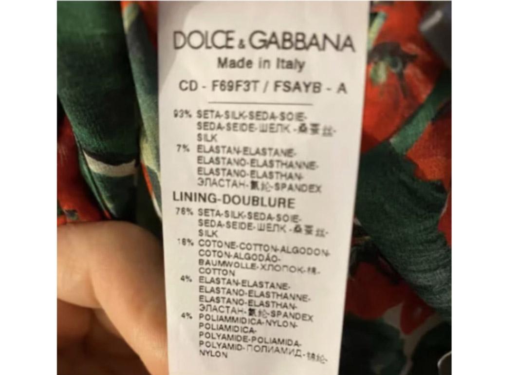 Donna Dolce & Gabbana - Vestito midi floreale in seta rosso geranio con fiori - scollo a V di media lunghezza in vendita