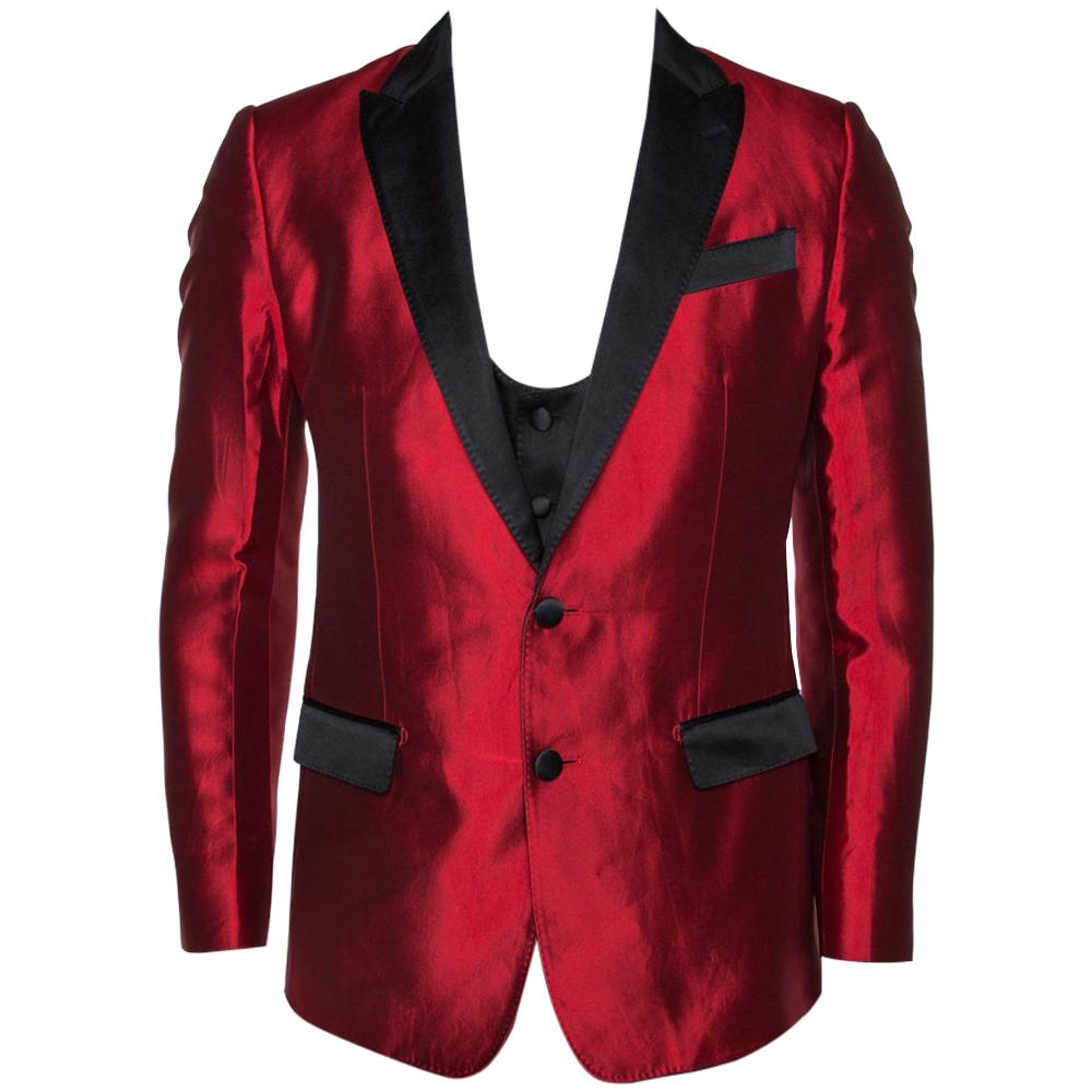 Dolce and Gabbana Red Silk Martini Vest and Tuxedo Blazer Set S at 1stDibs