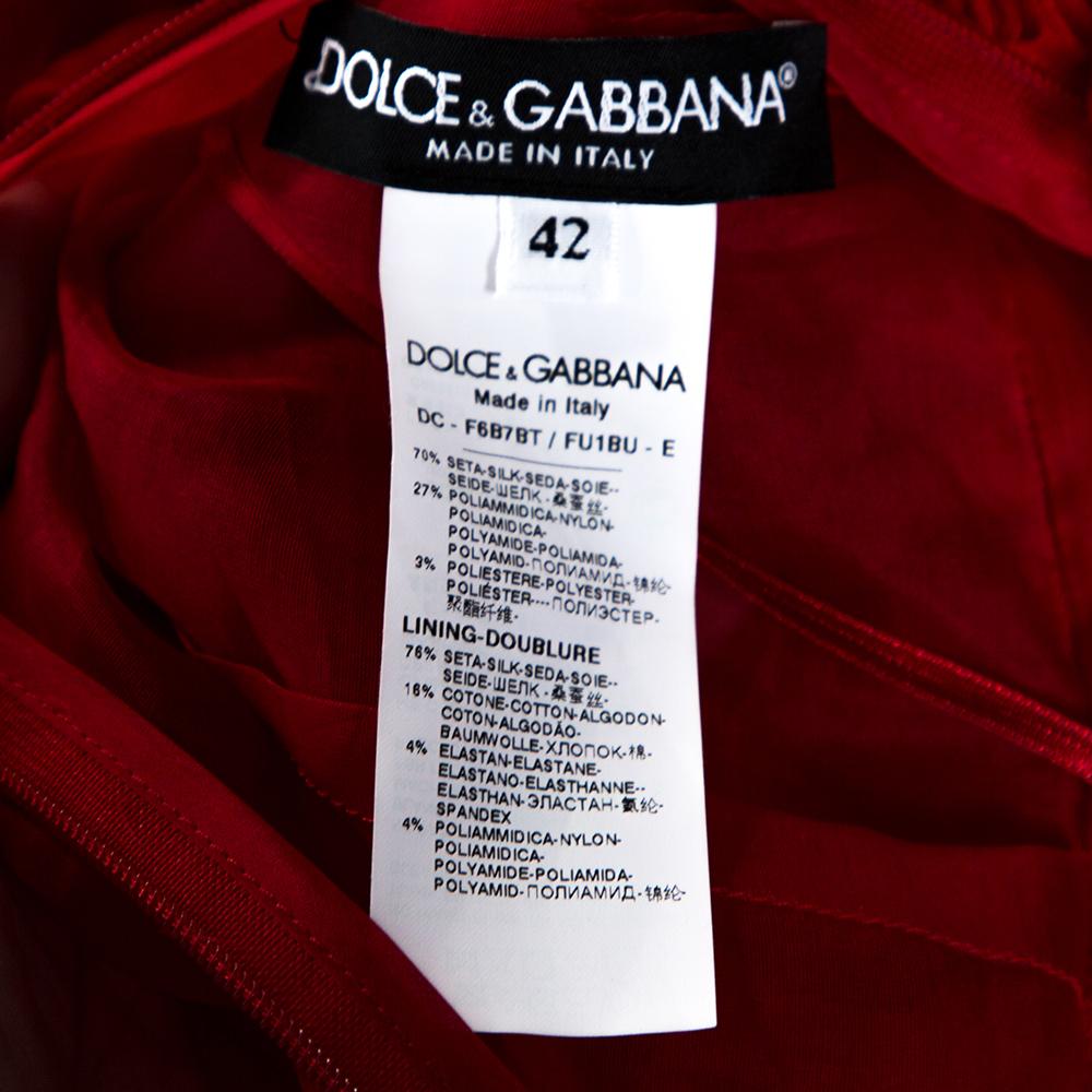Dolce & Gabbana Red Silk Organza All-Over Ruffle Detail Long Dress IT 42 In New Condition In Dubai, Al Qouz 2