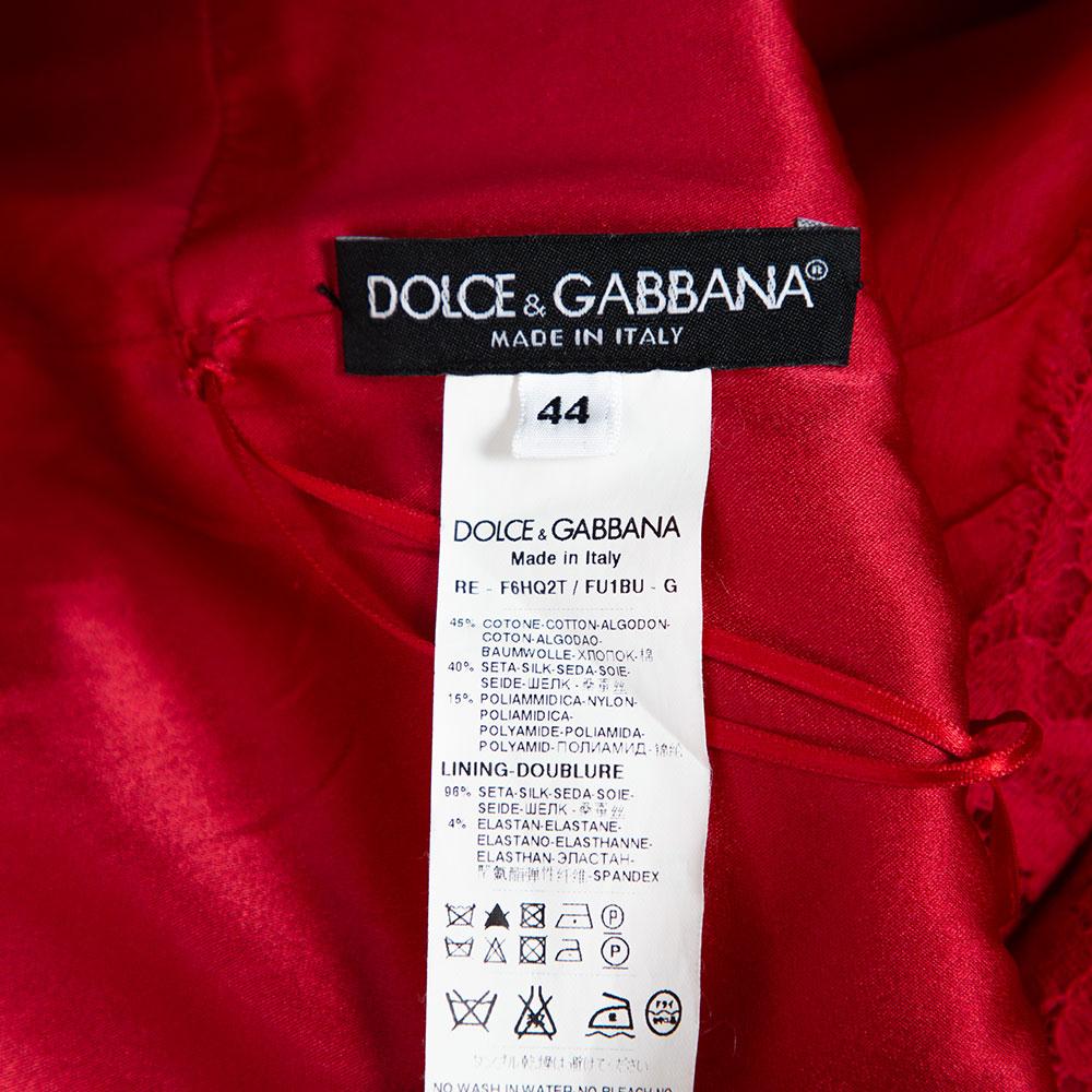 Dolce and Gabbana Red Silk Organza Lace Trim Flared Dress M For Sale at ...