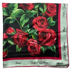 Dolce & Gabbana Red Silk Rose Amore Printed Large Scarf Wrap Floral Flowers DG
