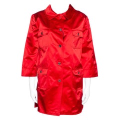 Dolce & Gabbana Red Silk Satin Button Front Coat L