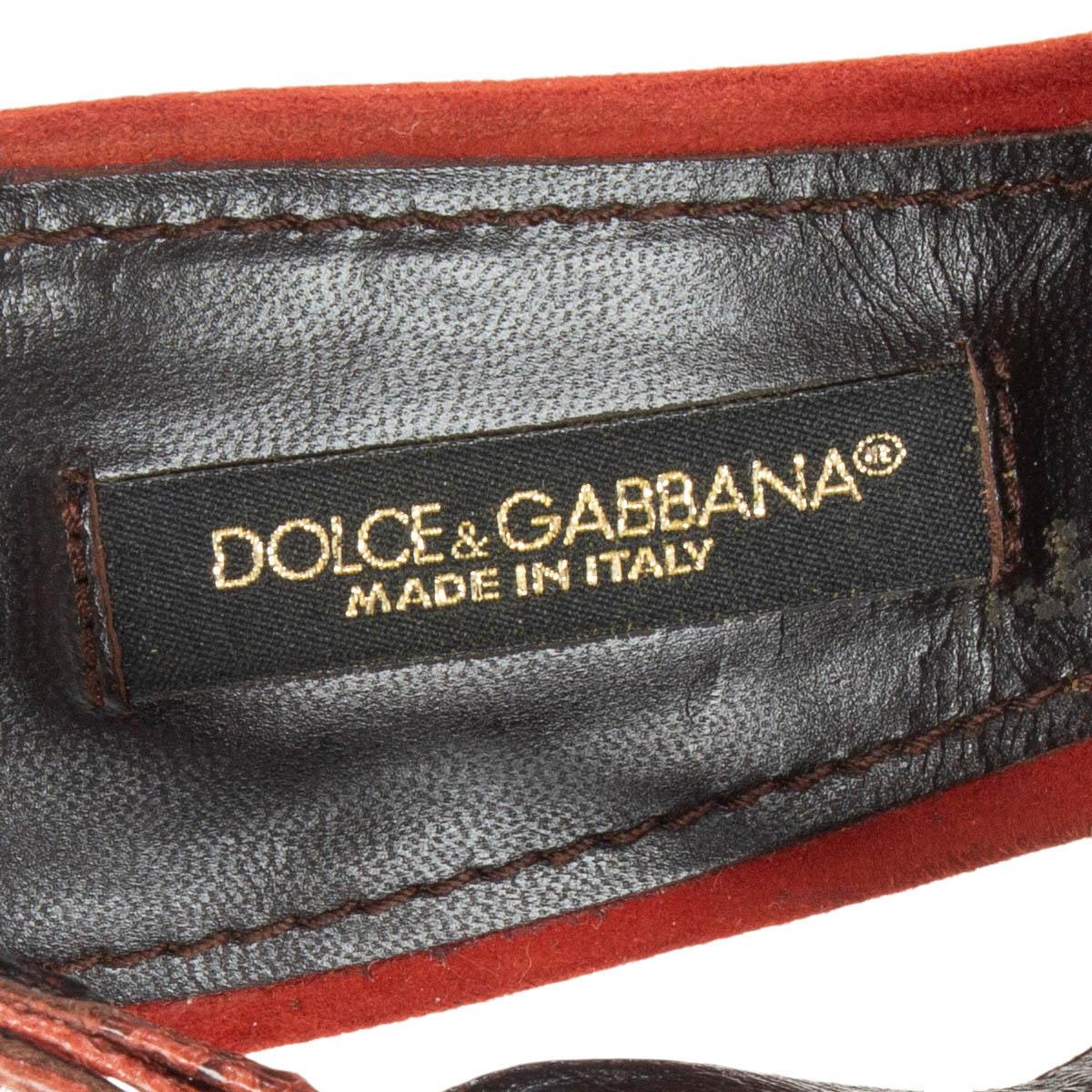 Brown DOLCE & GABBANA red Snakeskin Lizard PATCHWORK POINTED TOE Pumps Shoes 36.5 For Sale