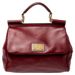 Dolce & Gabbana Red Soft Leather Large Miss Sicily Top Handle Bag